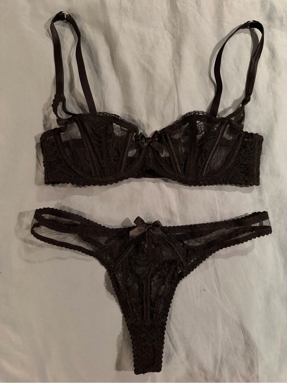 Agent Provocateur Sheer Lace Underwire Bra & Thong Set - Black